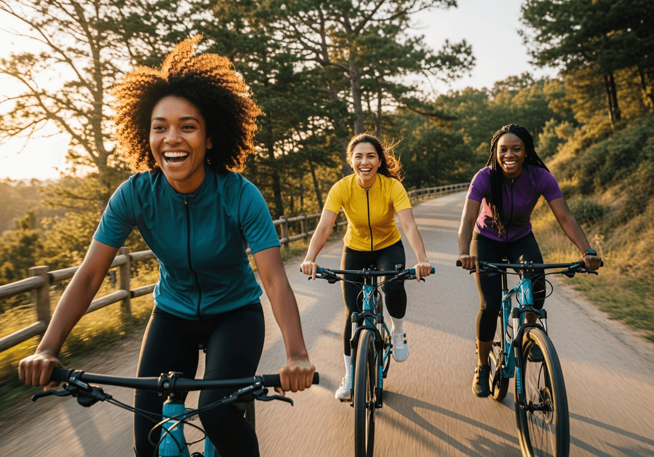 Women cycling together